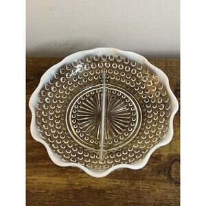 Vintage Anchor Hocking Moonstone Hobnail Opalescent Divided Serving Dish